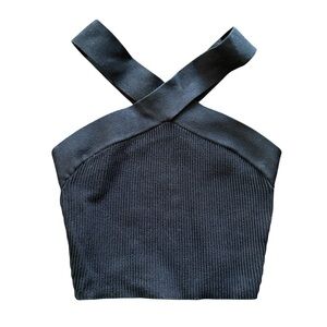Babaton Black Ribbed Crop Top Cross Strap Size XS